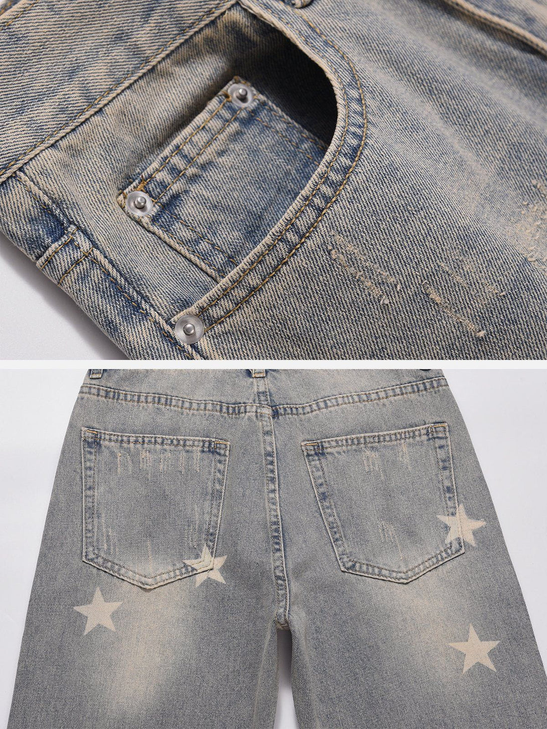 Majesda® - Washed Star Print Jeans outfit ideas streetwear fashion