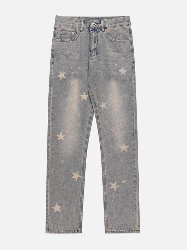 Majesda® - Washed Star Print Jeans outfit ideas streetwear fashion