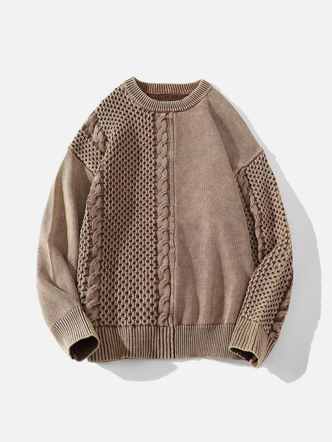 Majesda® - Washed Weave Design Sweater outfit ideas streetwear fashion