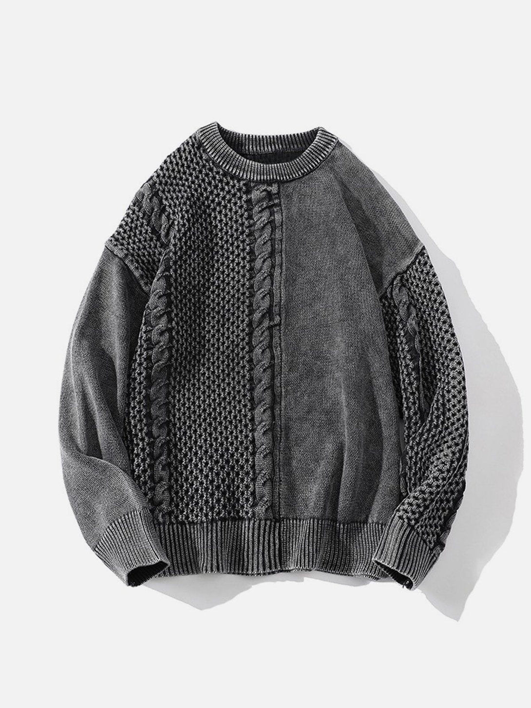 Majesda® - Washed Weave Design Sweater outfit ideas streetwear fashion
