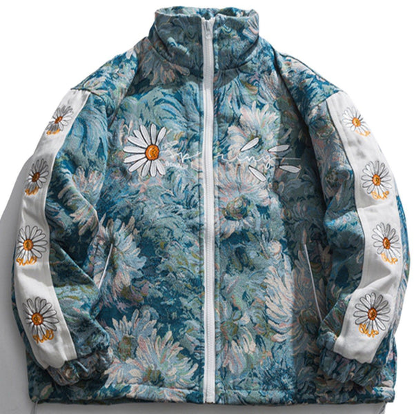Majesda® - Watercolor Daisy Flowers Winter Coat outfit ideas, streetwear fashion - majesda.com