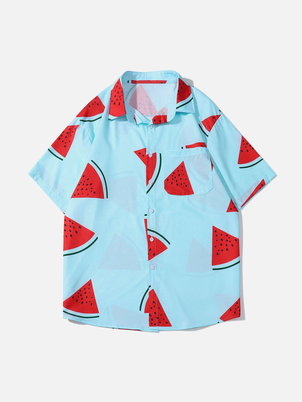 Majesda® - Watermelon Print Short Sleeve Shirt outfit ideas streetwear fashion