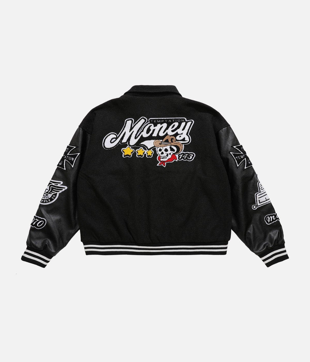 Majesda® - Western Cowboy Skull PU Varsity Jacket outfit ideas, streetwear fashion - majesda.com