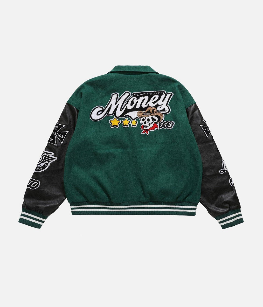 Majesda® - Western Cowboy Skull PU Varsity Jacket outfit ideas, streetwear fashion - majesda.com