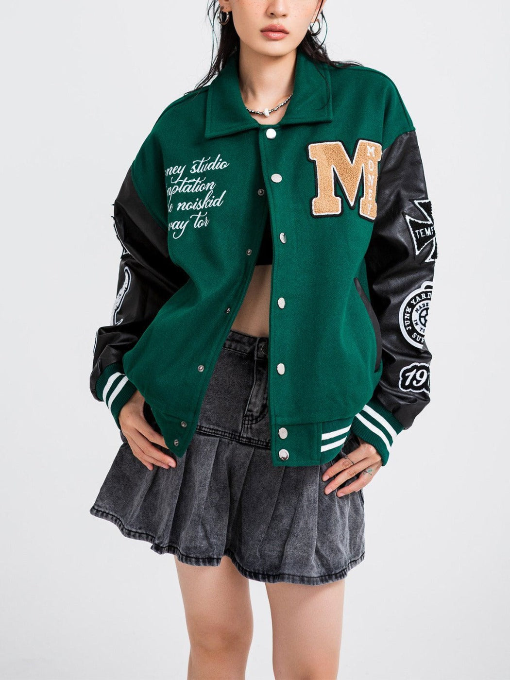 Majesda® - Western Cowboy Skull PU Varsity Jacket outfit ideas, streetwear fashion - majesda.com