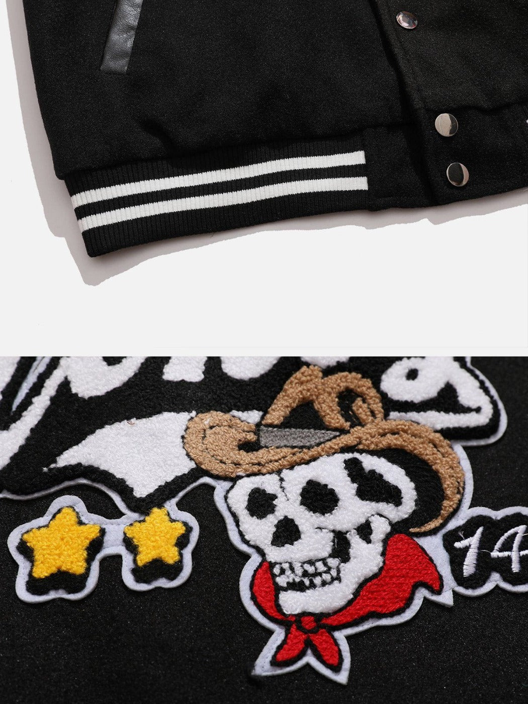 Majesda® - Western Cowboy Skull PU Varsity Jacket outfit ideas, streetwear fashion - majesda.com