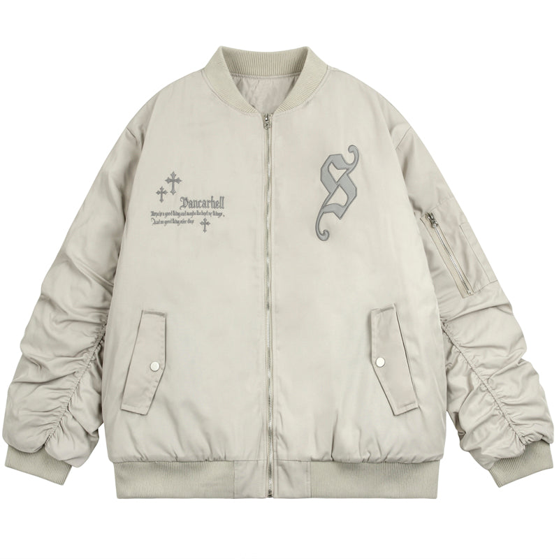Majesda® - Winter Bomber Jacket Coat Cross Patch outfit ideas, streetwear fashion - majesda.com