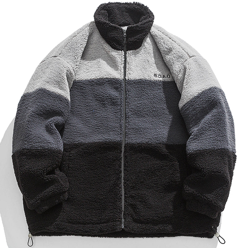 Majesda® - Winter Sherpa Jacket Color Block Patchwork outfit ideas, streetwear fashion - majesda.com