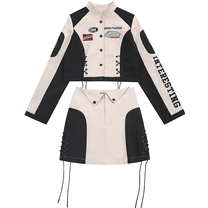 Majesda® - Women Cropped Biker Jacket Set outfit ideas, streetwear fashion - majesda.com