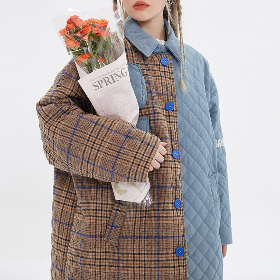 Majesda® - Woolen Plaid Stitching Winter Coat outfit ideas streetwear fashion
