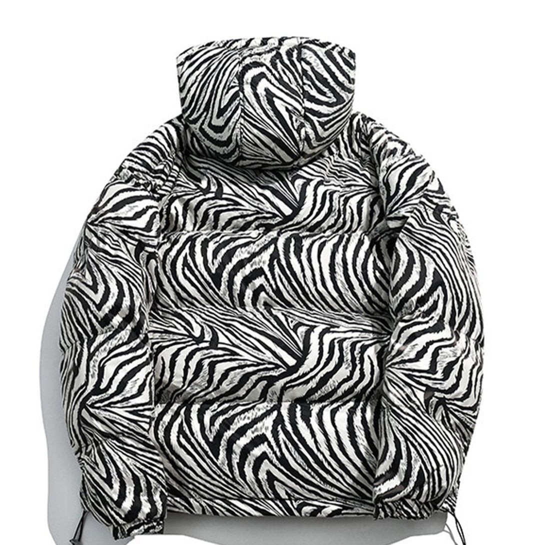 Majesda® - Zebra Pattern Hooded Puffer Jacket outfit ideas streetwear fashion