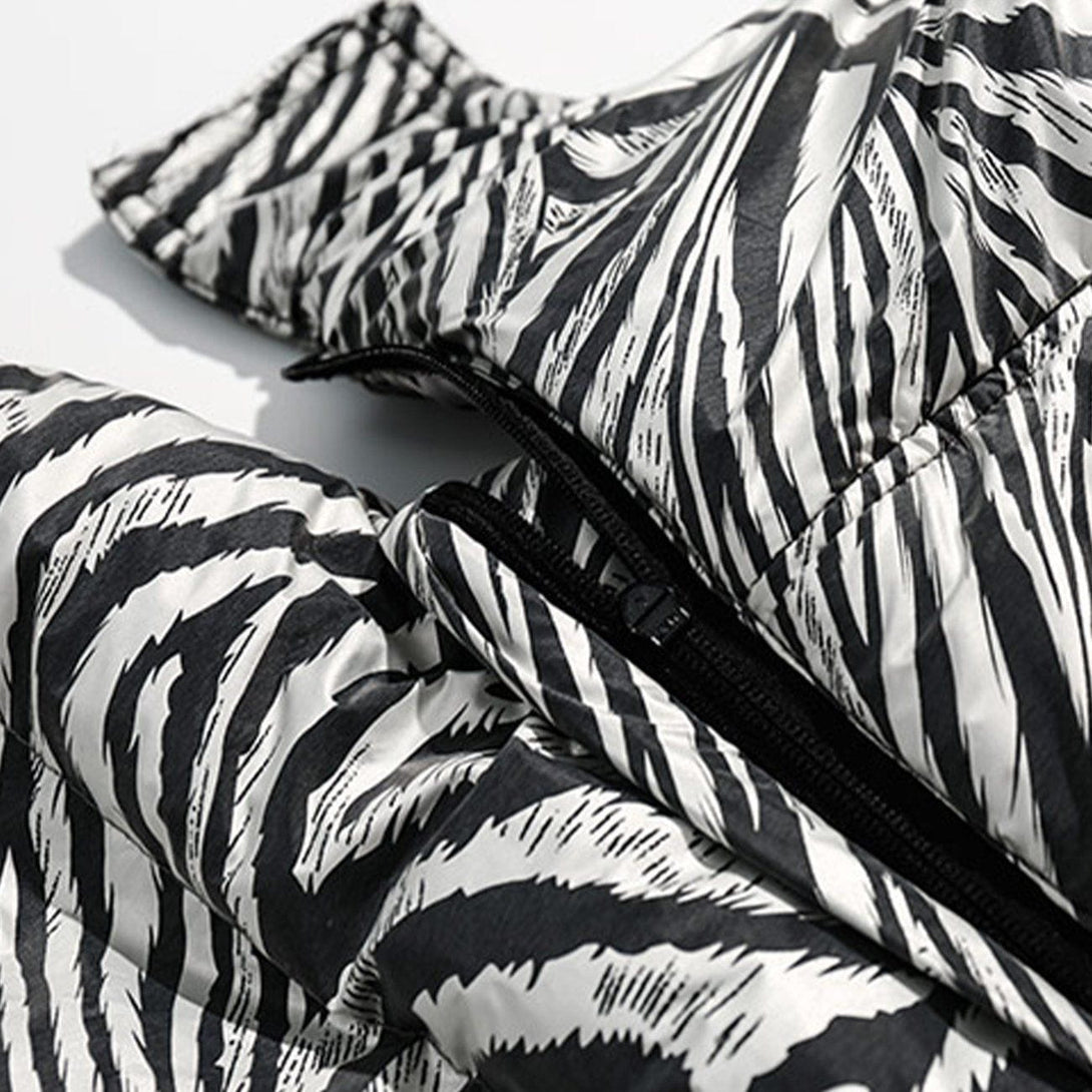 Majesda® - Zebra Pattern Hooded Puffer Jacket outfit ideas streetwear fashion