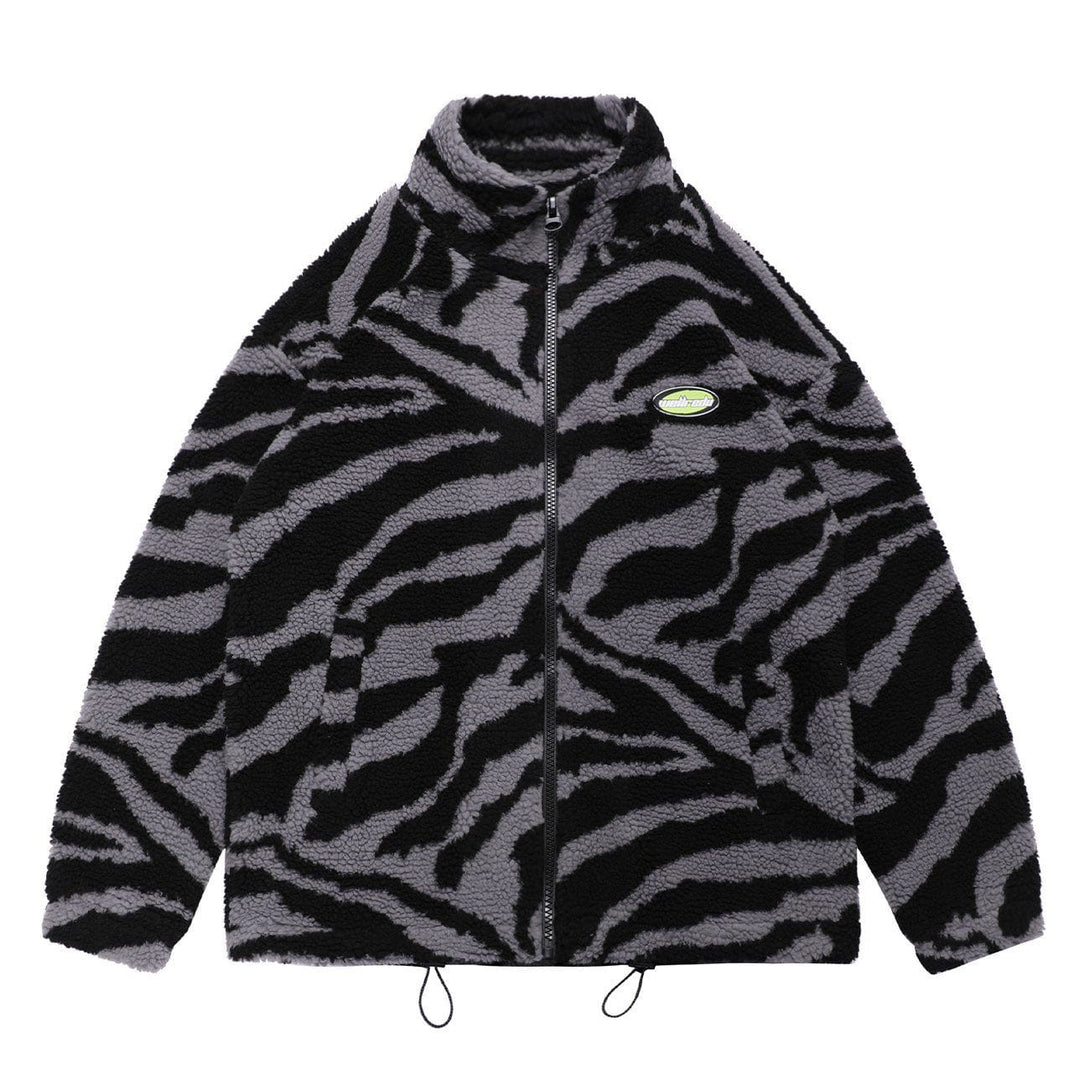 Majesda® - Zebra Pattern Sherpa Jacket outfit ideas streetwear fashion