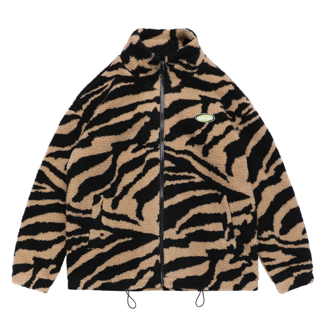 Majesda® - Zebra Pattern Sherpa Jacket outfit ideas streetwear fashion