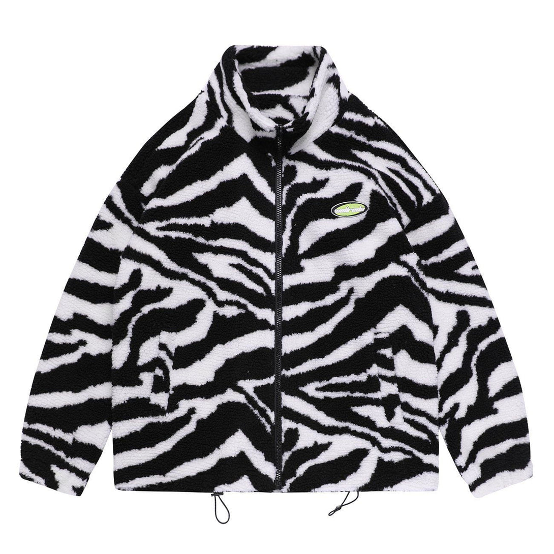 Majesda® - Zebra Pattern Sherpa Jacket outfit ideas streetwear fashion