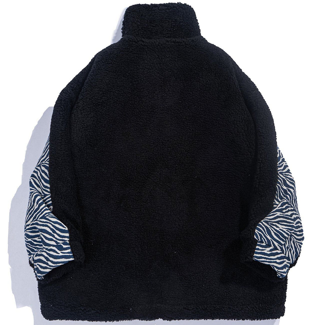Majesda® - Zebra Pattern Stitching Sherpa Winter Coat outfit ideas streetwear fashion
