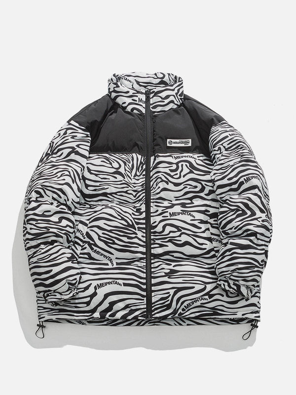 Majesda® - Zebra Print Down Coat outfit ideas streetwear fashion