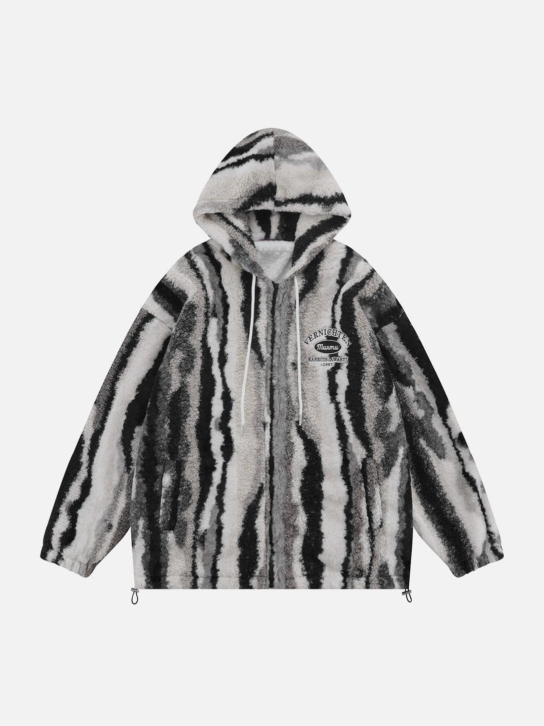 Majesda® - Zebra Print Sherpa Hooded Winter Coat outfit ideas streetwear fashion