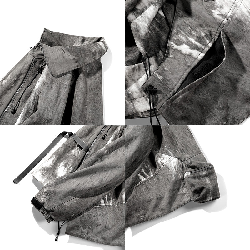Majesda® - Zip Up Techwear Lapel Jacket Tie Dye outfit ideas, streetwear fashion - majesda.com