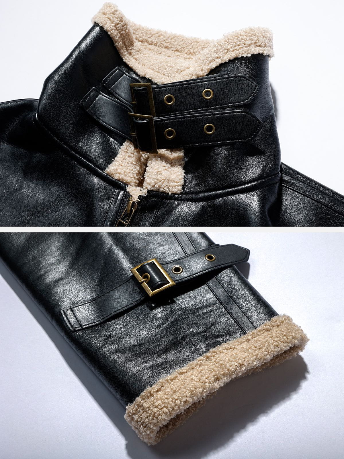 Majesda® - Zipper Lapel PU Borg Jacket outfit ideas, streetwear fashion - majesda.com