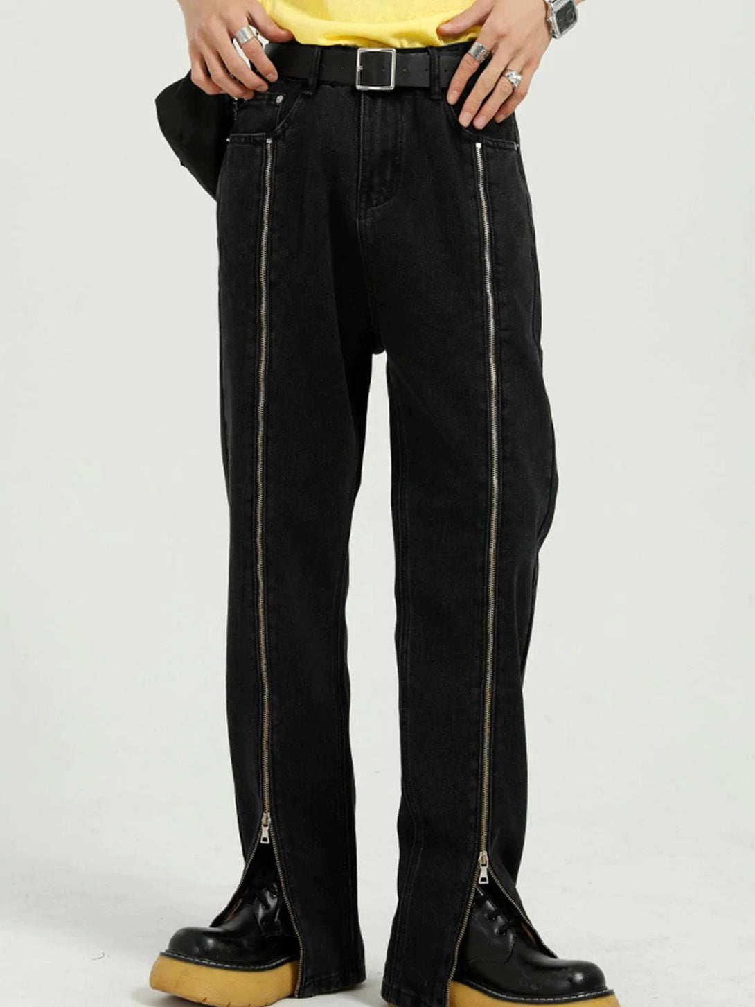 Majesda® - Zippered Straight-Leg Jeans outfit ideas streetwear fashion